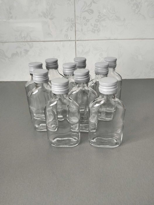 Butelki szklan 100 ml plus zakrętki białe, 10 szt.