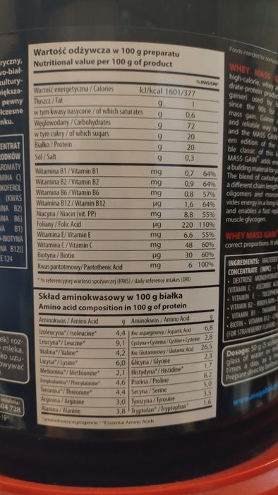 Odżywka gainer Whey Mass Gain 3kg - Megabol