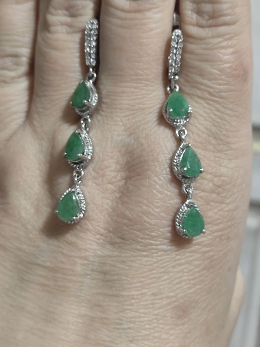 Срібний набір зі смарагдами