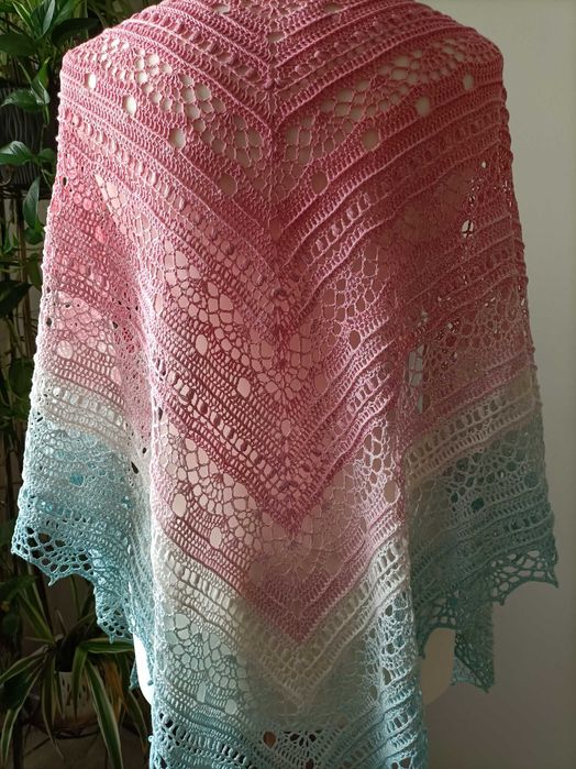 Chusta Ombre, ręcznie robiona na szydełku, Bambus, Handmade