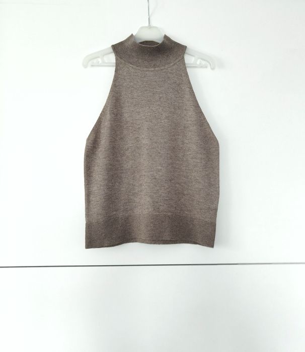Komplet Massimo dutti 40 L brązowy taupe set kardigan i top dzianinowy wełniany wiskozowy