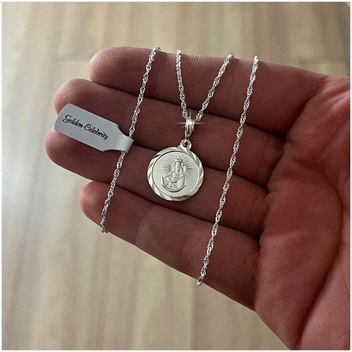 Srebrny Łańcuszek + Medalik Matka Boska Pr 925 Prezent Komunia Bierzmo