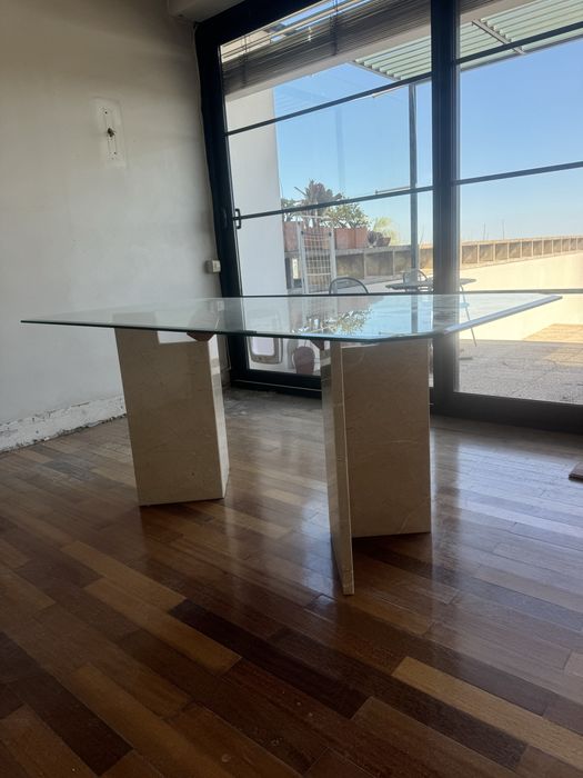 Mesa de mármore e vidro 90cm x 170cm