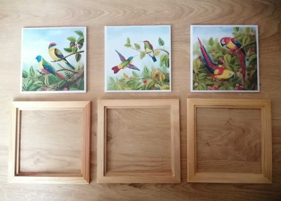 3 ozdobne płytki ceramiczne z motywem ptaków