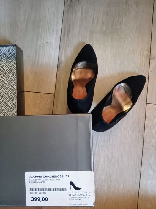 Czarne, zamszowe szpilki Pima Moda 37/24cm.
