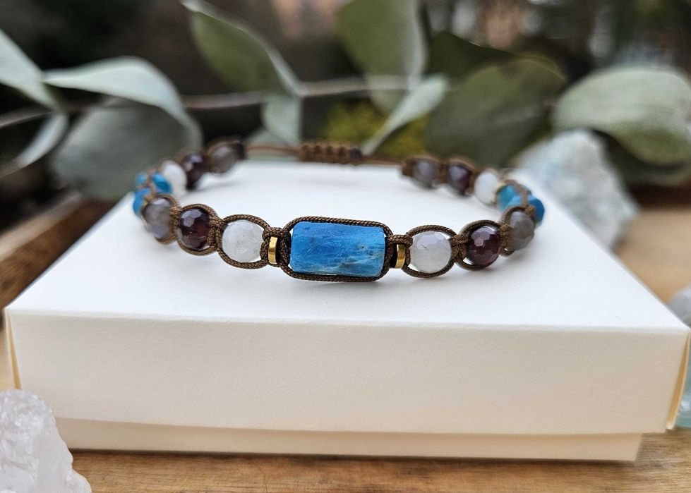 Bransoletka Odwagi do Zmiany Apatyt KamieńKsiężycowy Granat Labradoryt