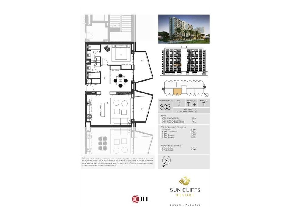 Apartamento T1+1, novo, no Sun Cliffs Resorte, em Lagos, Algarve