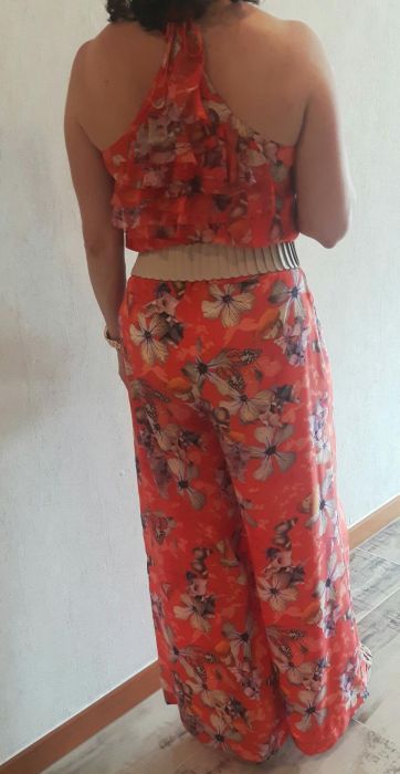 Marc Cain komplet kombinezon sukienka kwiaty pomarańczowy