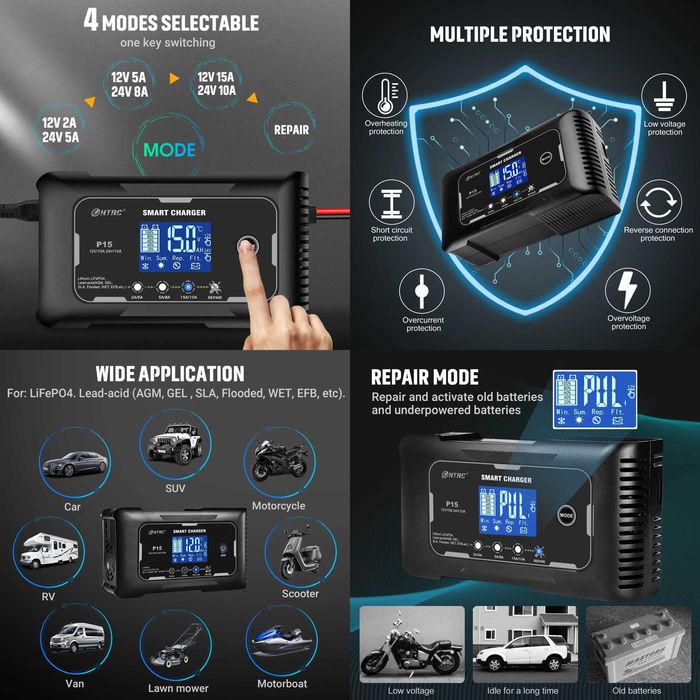 Smart автомобильное зарядное HTRC 12/24В 10/15/20/30/35/40А