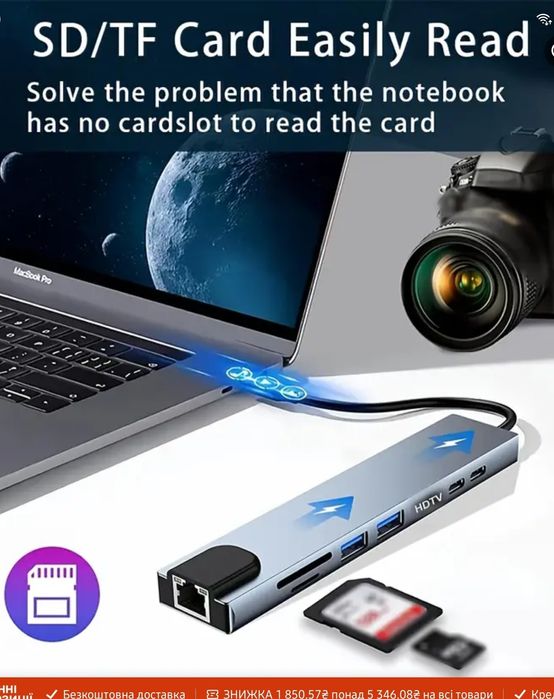 USB Type-C переходник Хаб концентратор 8 в 1 HDMI