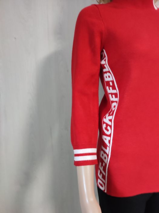 Sweter damski, czerwony, białe wstawki