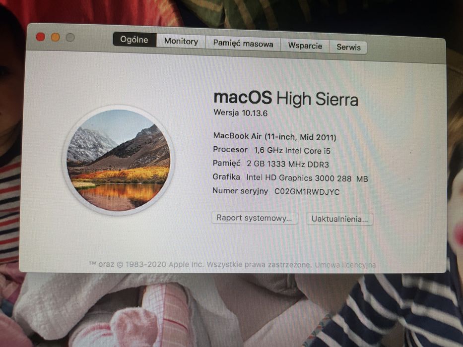 Macbook A1370 11,6” 2011 rok macOS sierra 2GB RAM i5