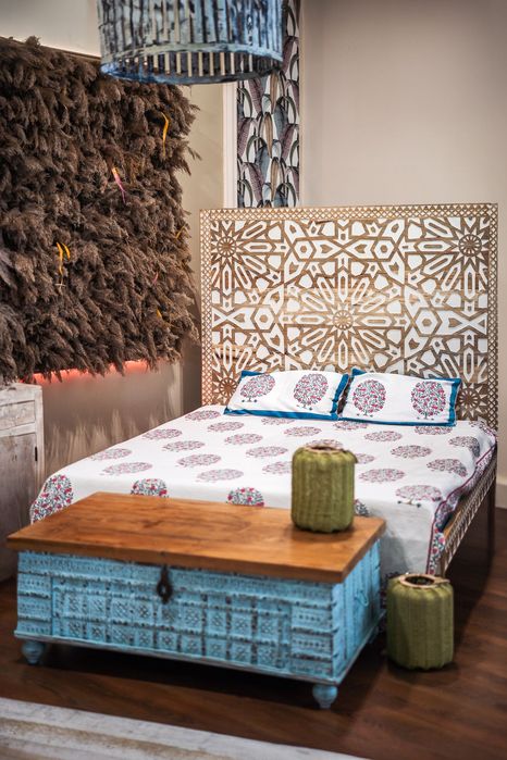 łóżko rama drewno mango rzeźbione bielone boho rustykalne 180x200