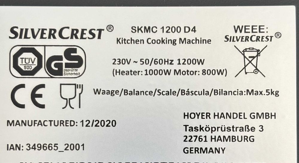 Monsieur Cuisine Silver Crest Ref. SKMV 1200 D4