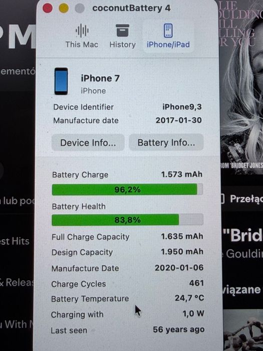 iPhone 7 256 GB złoty A1778 sprawny bateria 83,8%