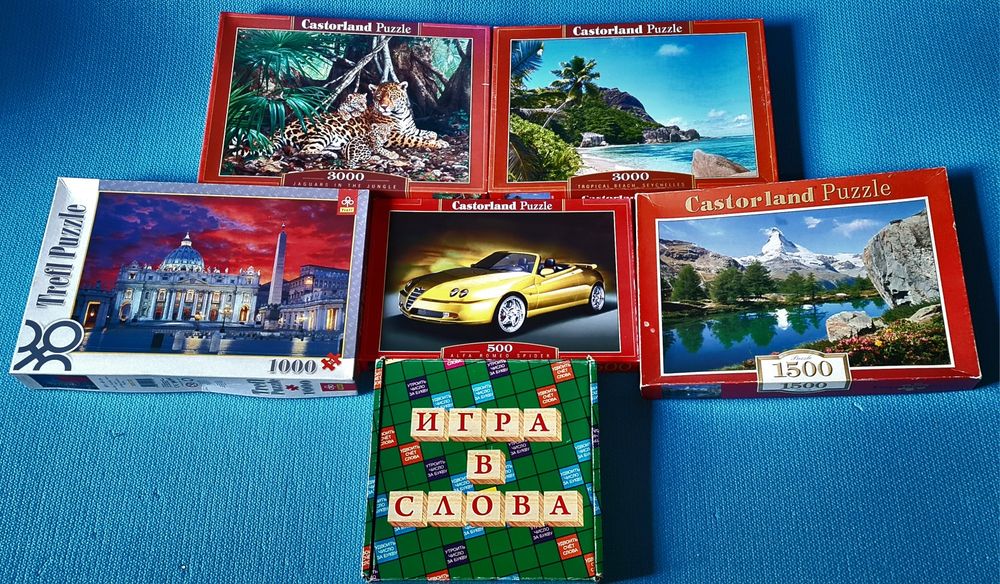 Продам пазлы   (  3000, 3000,  1500, 1000, 500).+игру для развития эрудиции