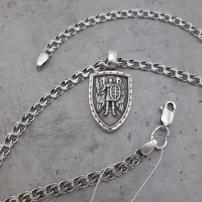 Срібна цепочка з кулоном іконкою підвіскою архангела Михаїла 925 проба