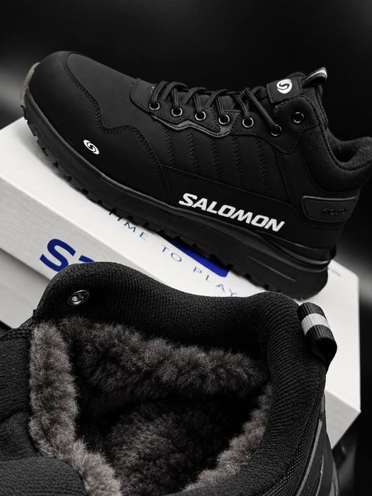 Теплые ботинки с мехом ! Новинка 2027!! Ботинки саломон ! Красовки Salomon зима ! Кожаные мужские ботинки саламон Стильные повседневные красовки зима