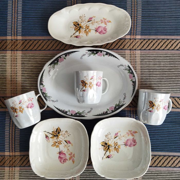 Набор посуды с перламутром (люстр), 7 предметов, розы