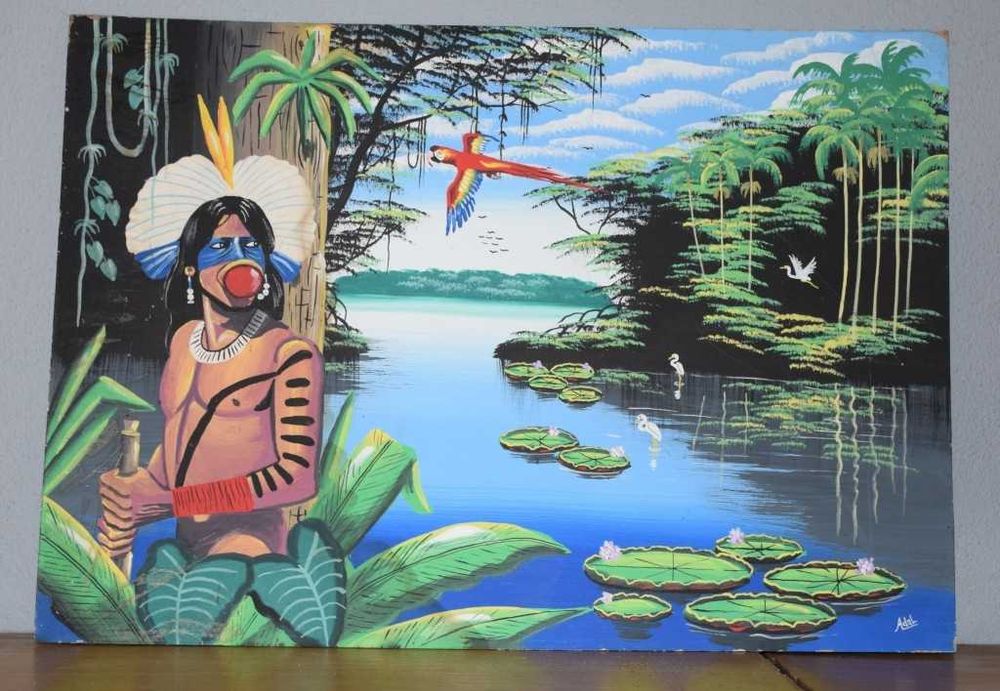 Quadro pintado pelos índios da Amazónia brasileira (assinado pelo autor)