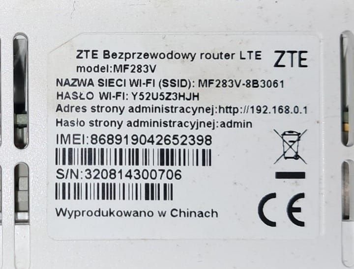 Router Wi-Fi bezprzewodowy LTE ZTE MF283V