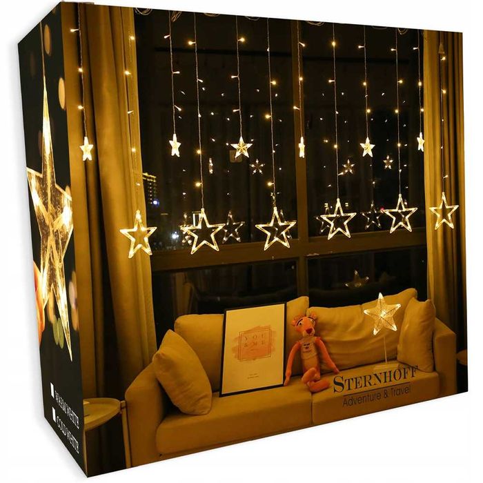 Kurtyna świetlna na okno Gwiazdki 120 led Biały ciepły