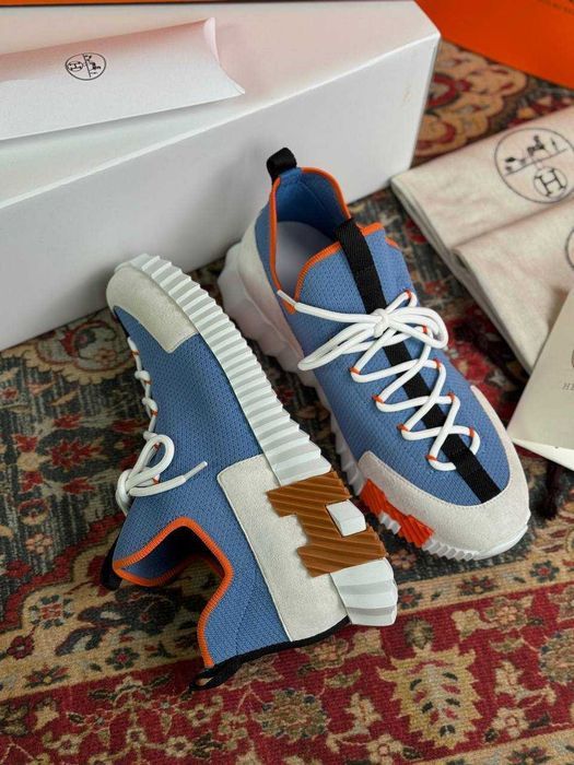 Мужские синие кроссовки Hermes текстильные кеды Эрмес летние кроссовки Ермес ob453
