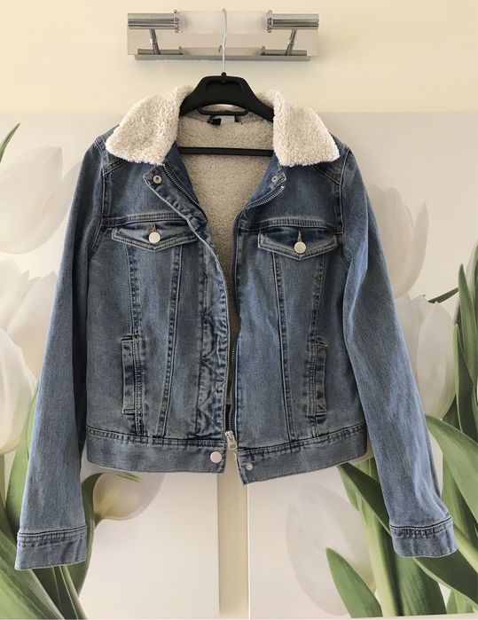 H&M Divided kurtka katana dżinsowa z kożuszkiem S