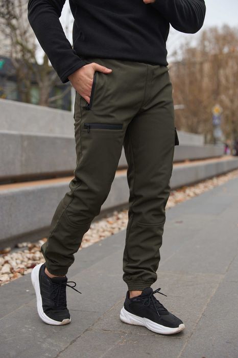 Штани-карго чоловічі теплі на флісі хакі