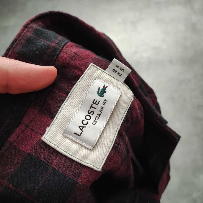 MĘSKA Elegancka Koszula Bawełna Kratka PREMIUM Haft Lacoste Casual