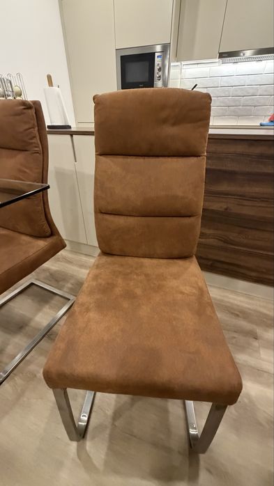 Conjunto de 6 Cadeiras de Jantar Cantilever em Microfibra Conhaque