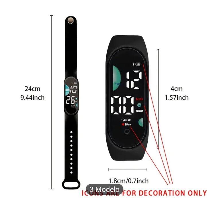 Pulseira desportiva com ecrã tátil LED.