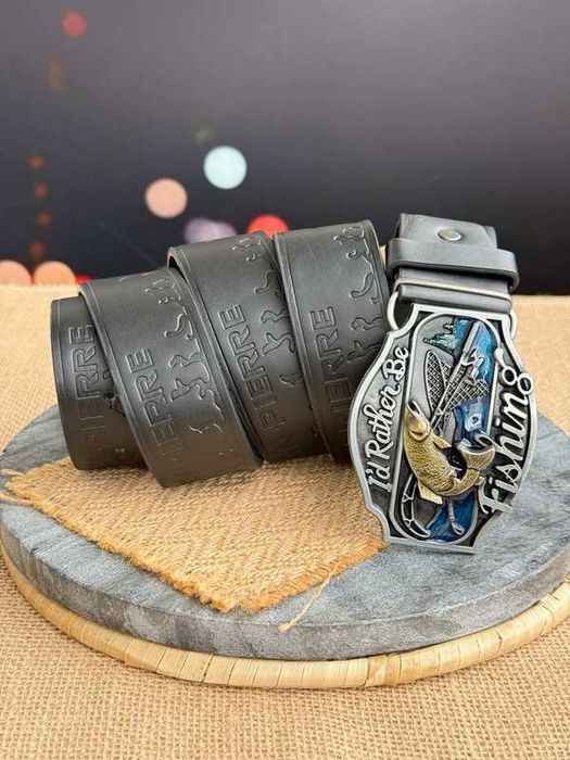 Pasek męski ryba Fish wędkarz wędkarski jeans western czarny Black