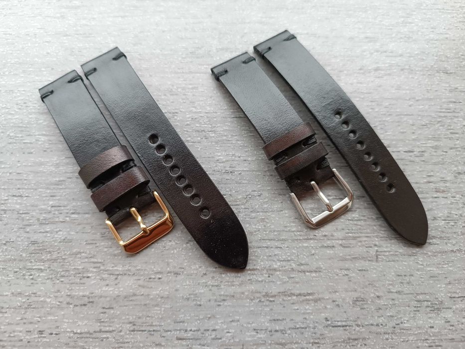 Dwa czarne skórzane paski zegarka 18 mm