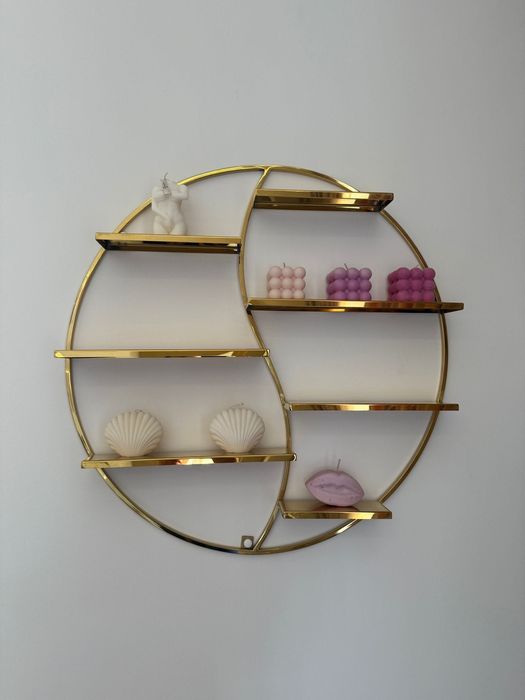 Złota półka szklana okrągłe glamour do gabinetu domu salonu