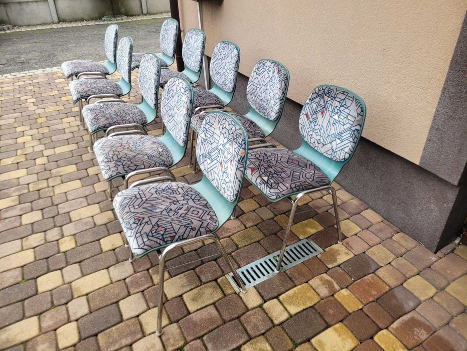 10 x Krzesła Mid Century Design Lata 90 Sklejka Bukowa Chrom Bauhaus