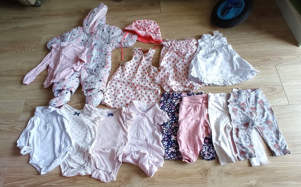 Paka ubrań zestaw komplet h&m 56 62 68 spodnie body kombinezon sukienk