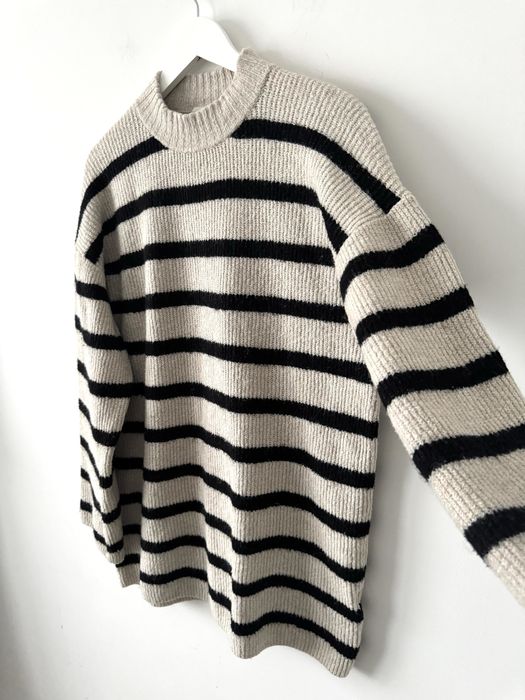 H&M długi sweter z domieszką wełny Paski