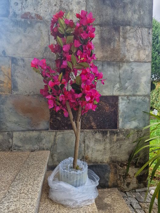 buganvília artificial com flores rosa-choque vibrantes tem aproximadamente 130 cm de altura