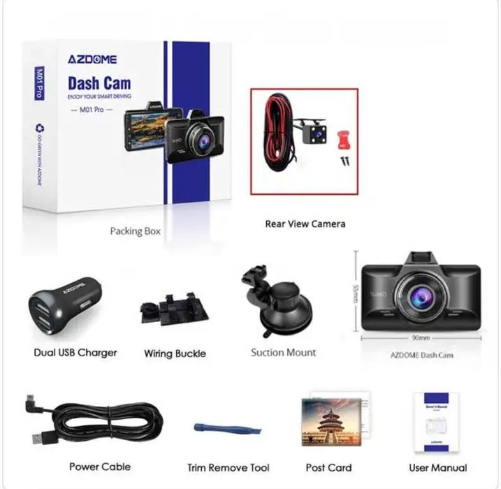 Câmara de gravação automóvel Dashcam Dual FullHD azdome M01 pro NOVO