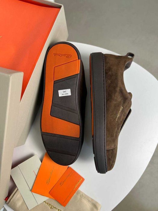 Мужские кожаные кроссовки Santoni замшевые кеды Сантони коричневые