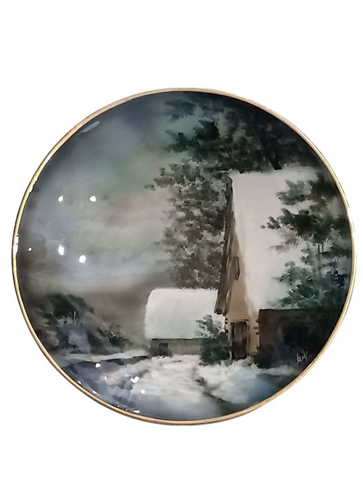 Prato antigo pintado a mão por Raul da Bernarda de Alcobaça, assinado