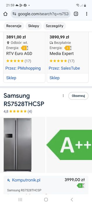 lodowka SAMSUNG side by side LED A++ no frost