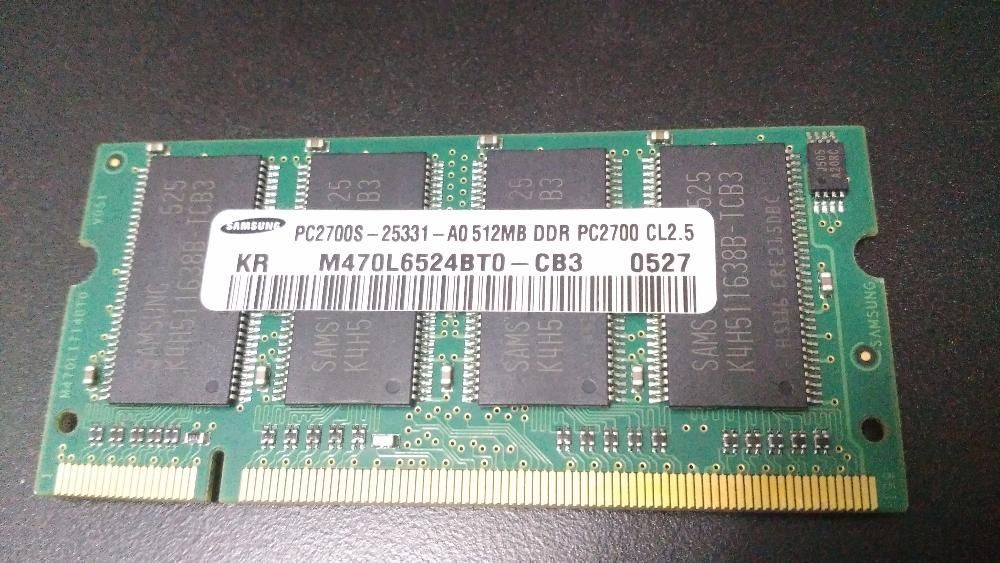 2 Memórias SoDimm DDR Samsung PC2700 de 512MB CL2.5