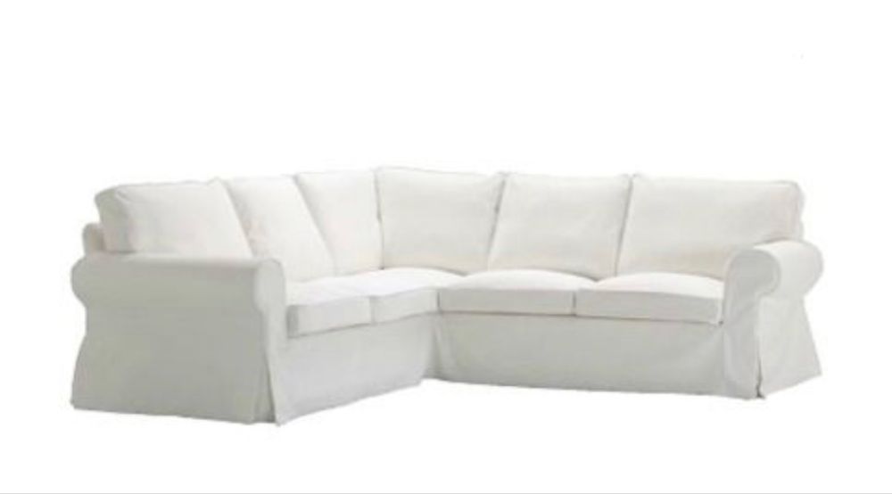 Sofá de canto Ektorp Ikea + pouf, com 3 capas (branca, vermelha e azul)