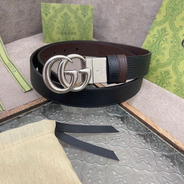 pasek skórzany czarno-brązowy męski z klamrą gg – styl włoski