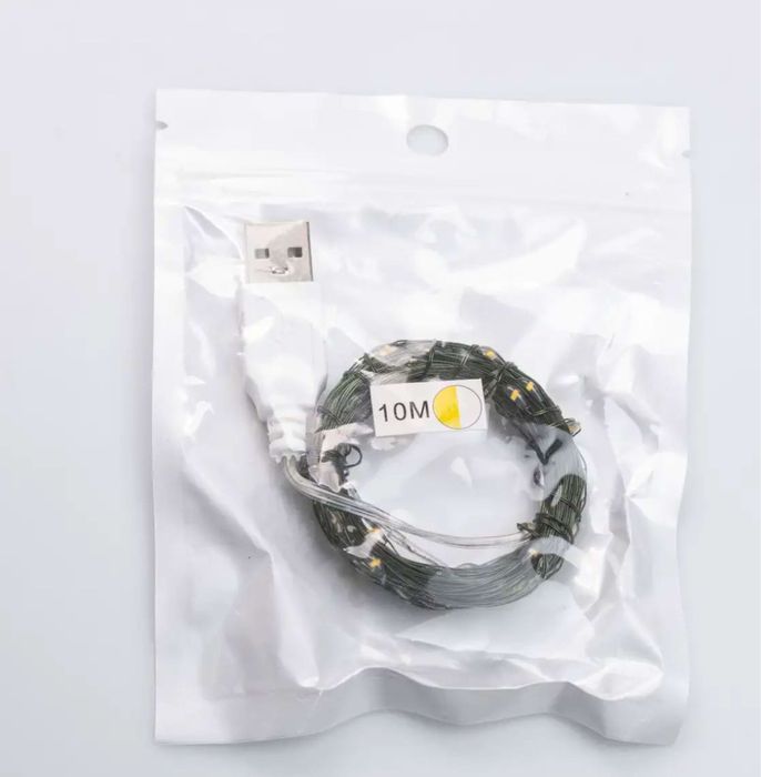 Гірлянда Роса нитка 100 LED довжина 10 м від USB зелена, жовтий білий