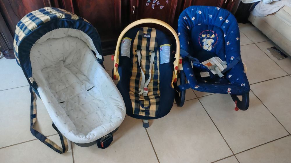 Conjunto espreguicadeira, ovo e alcofa bebe Chico