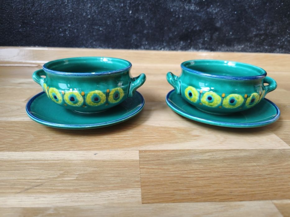 Vintage Schramberg Isar – 2 bulionówki z talerzykami, turkusowe SMF