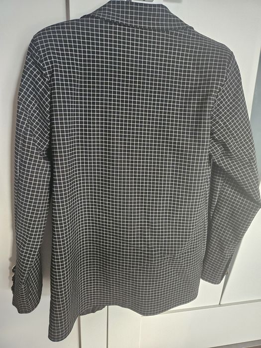 Elegancki lekki garnitur czarny S/M kratka złote guziki